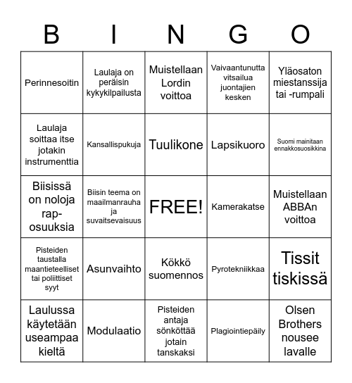 Euroviisubingo Card