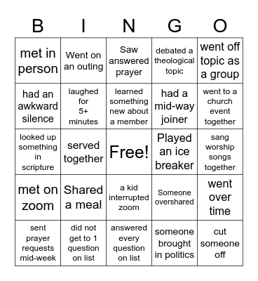 Community Group Bingo Card