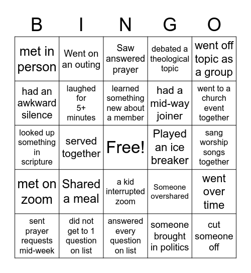 Community Group Bingo Card