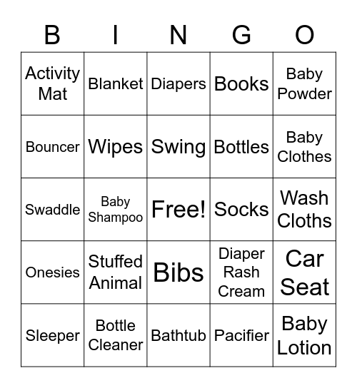 Baby Shower Bingo Card