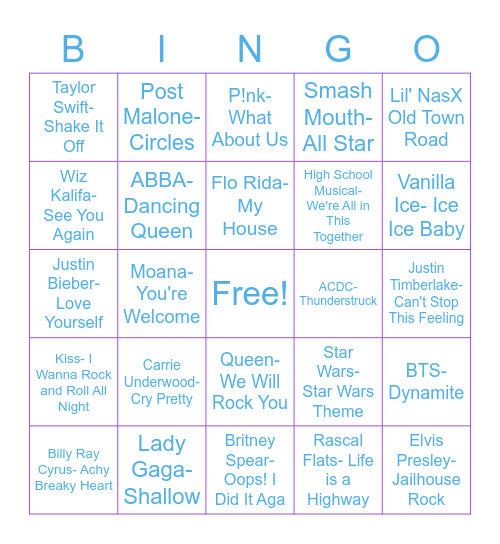 Music Bingo Card