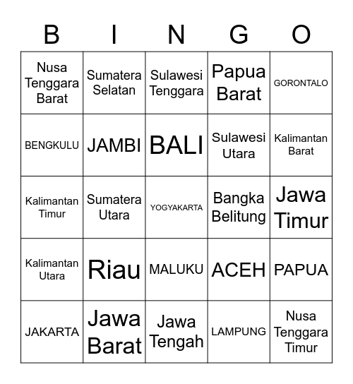 PROVINSI DI INDONESIA KKI DC Bingo Card