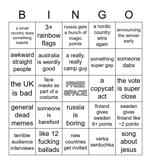 esc 2021 bingo Card