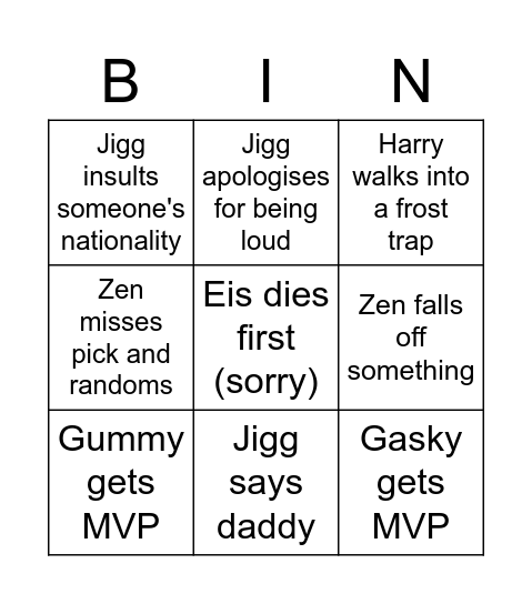 Siege Bingo Card