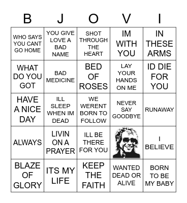 5/22/21 BON JOVI Concert Bingo Card