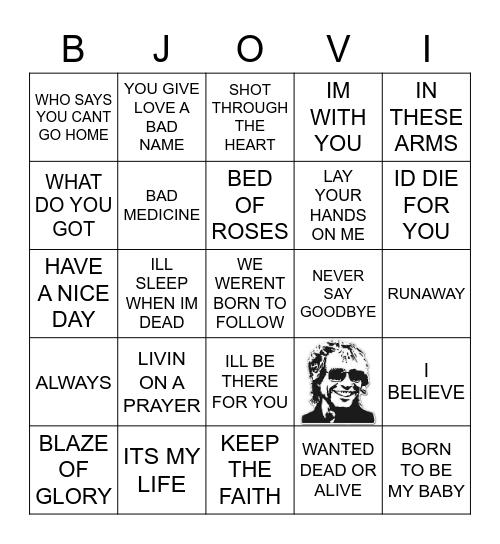 5/22/21 BON JOVI Concert Bingo Card