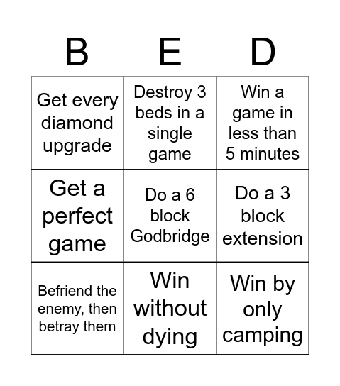 Ultimate Bedwars Bingo Card