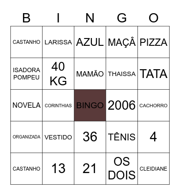 BINGO DA THAISSA Bingo Card