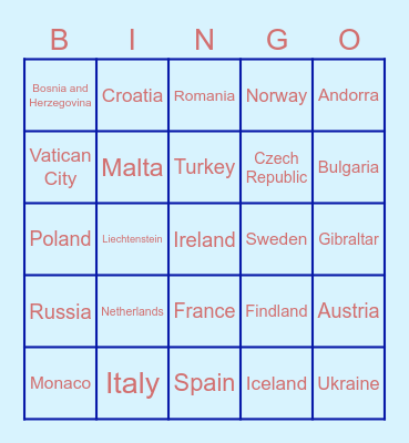 European Trivia 2 Bingo Card
