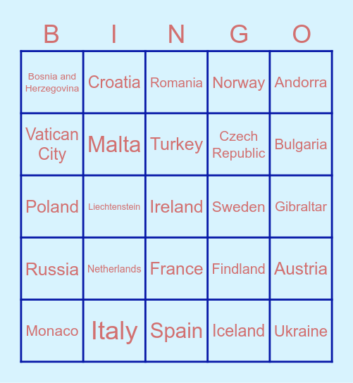 European Trivia 2 Bingo Card