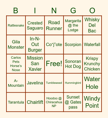 Tom & Carlos Tucson Bingo! Bingo Card