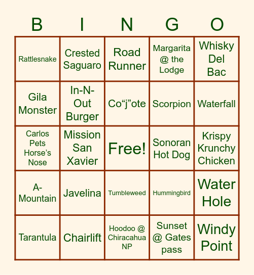 Tom & Carlos Tucson Bingo! Bingo Card