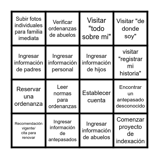 Historia Familiar Bingo Card
