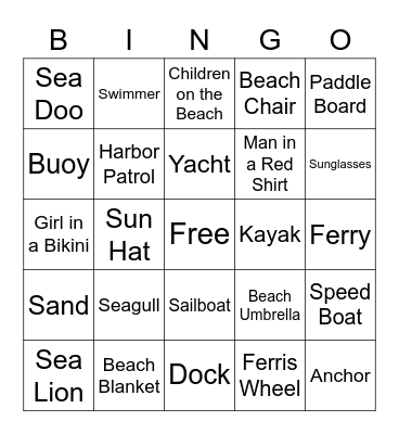 Boat Bingo Card