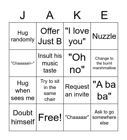 Jakey Bingo Card