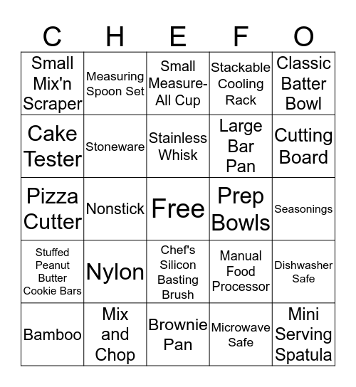 The Pampered Chef Presents: Bingo Card