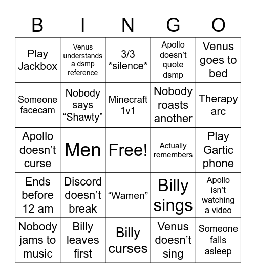 Chaos VC Bingo (Rare) Bingo Card