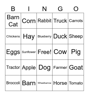Farm Bingo Card