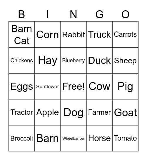 Farm Bingo Card