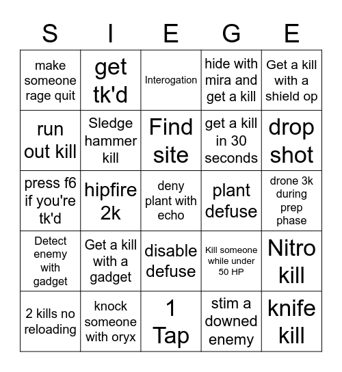 siege bingo Card