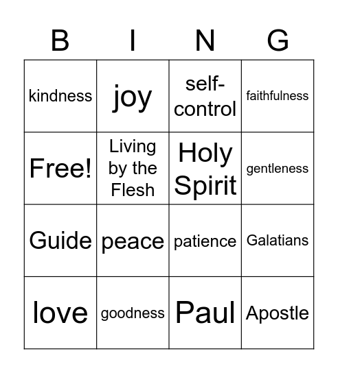 The Fruit of the Spirit Bingo Card