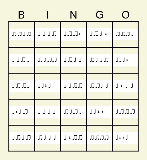 Rhythm 5x5 ta ti ti Bingo Card