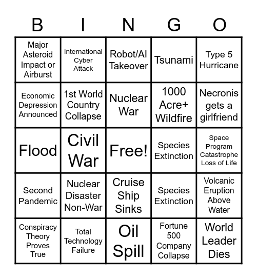 2020 Apocalypse Bingo Card