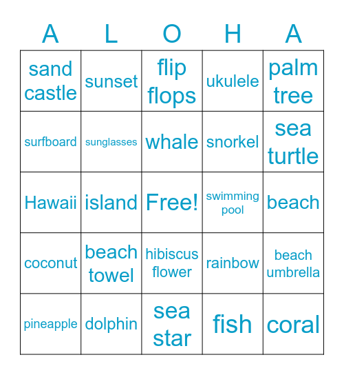 Hawaiian Bingo Card