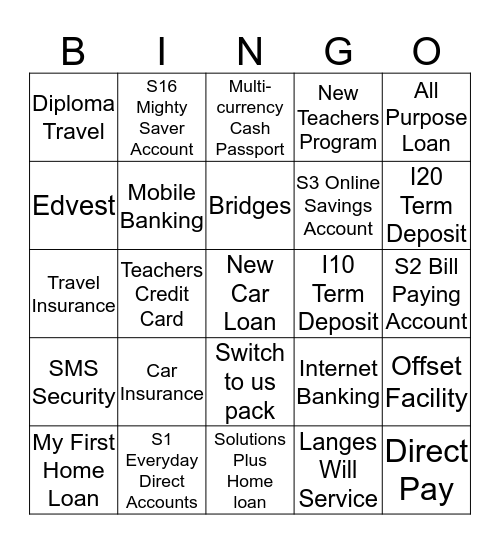 Products and Services Bingo Card