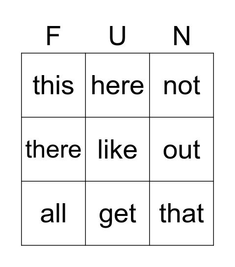 Sight Word Bingo- RED Bingo Card