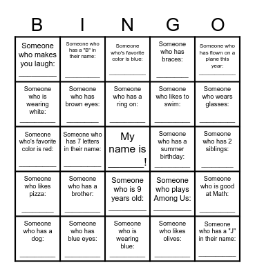 Classmate Bingo Card