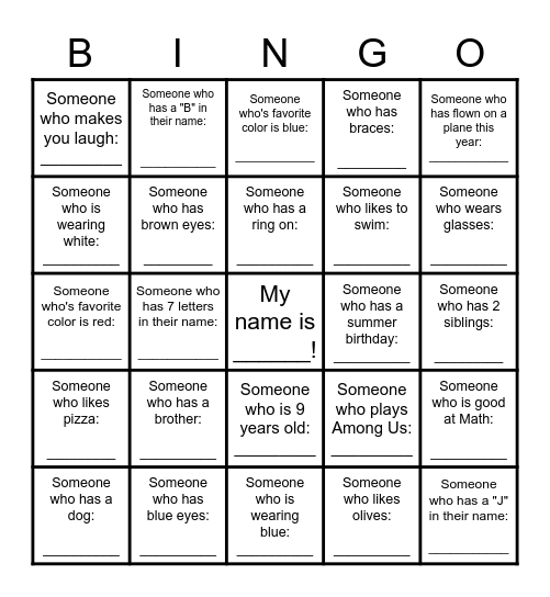 Classmate Bingo Card