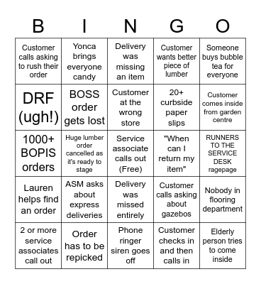Service desk bingo curbside edition Bingo Card