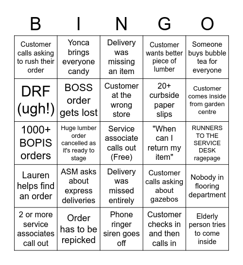 Service desk bingo curbside edition Bingo Card