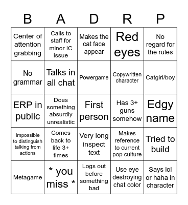 Untitled Bingo Card