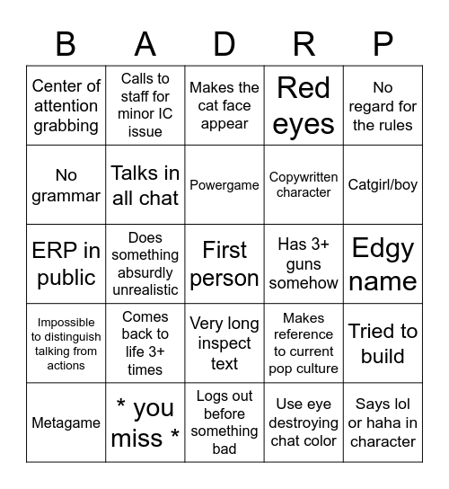 Untitled Bingo Card