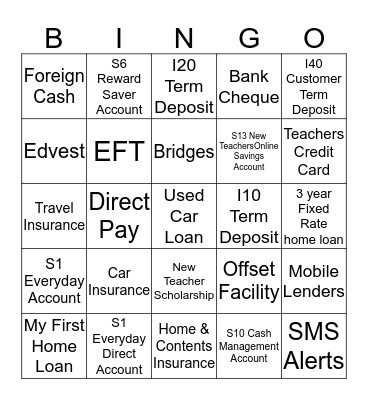 Products and Services Bingo Card