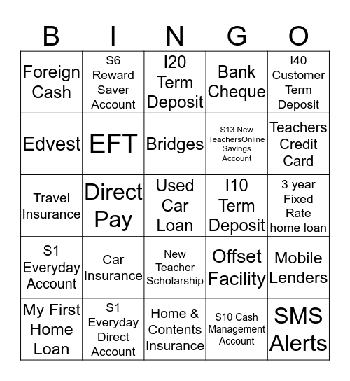 Products and Services Bingo Card
