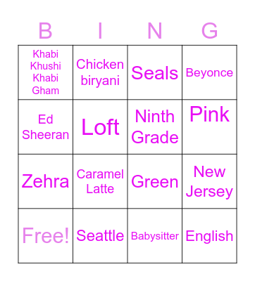 Fatema's Bridal Shower Bingo! Bingo Card