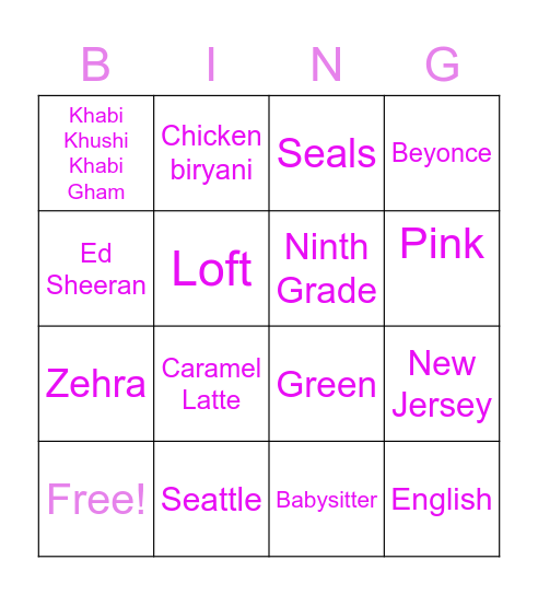 Fatema's Bridal Shower Bingo! Bingo Card