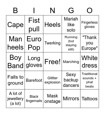 AAA Tinsel Ballroom Eurovision 2021 Bingo Card