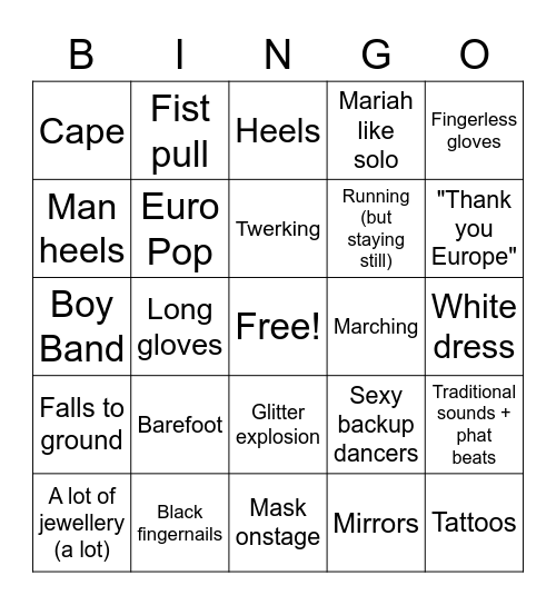 AAA Tinsel Ballroom Eurovision 2021 Bingo Card