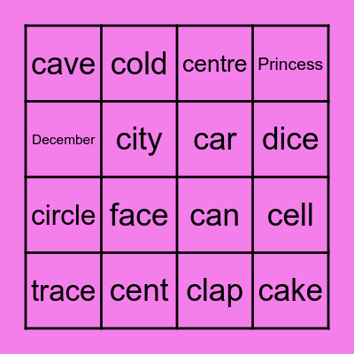 Alternative pronunciation C Bingo Card