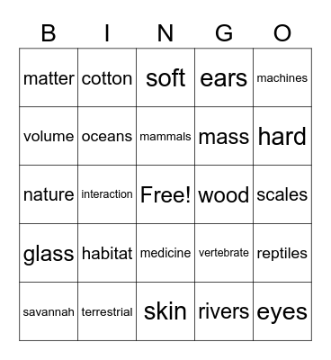 Natural Science Bingo Card