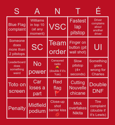 Monaco GP 2021 Bingo Card