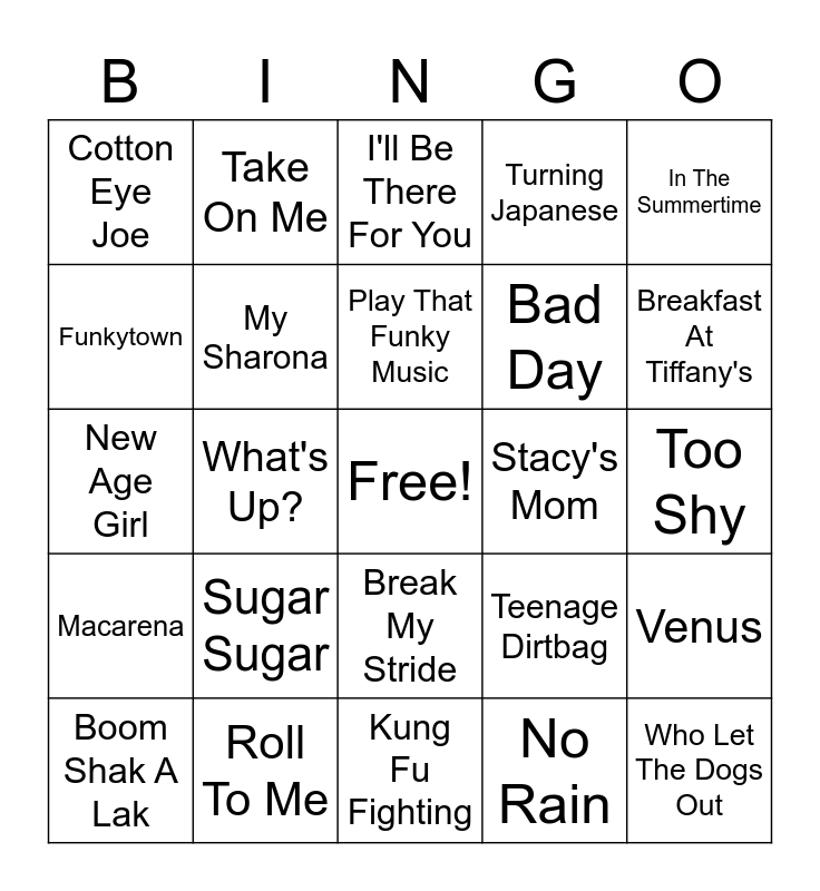 One Hit Wonders Bingo Card