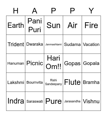Krishna Mela Bingo Card
