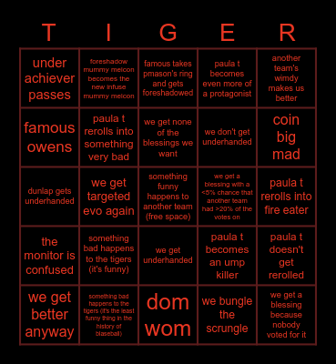 Hades Tigers Season 19 Election Bingo Card
