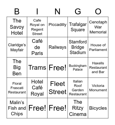 London 1920's Bingo Card