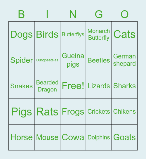 Pets Bingo Card